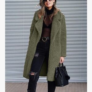 Brand New Size L, Faux Fur Fuzzy Fleece Open Lapel Coat. Very warm coat